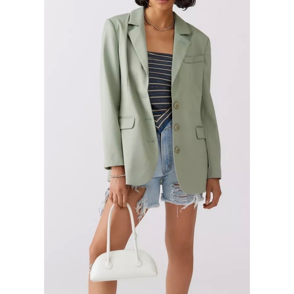 NEW C/MEO COLLECTIVE In Control Blazer Women S Sage 3-Button Sage Green Tailored